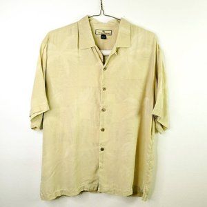 Tommy Bahama Mens Hawaiian Shirt Green Palm Trees Short Sleeve 100% Silk L